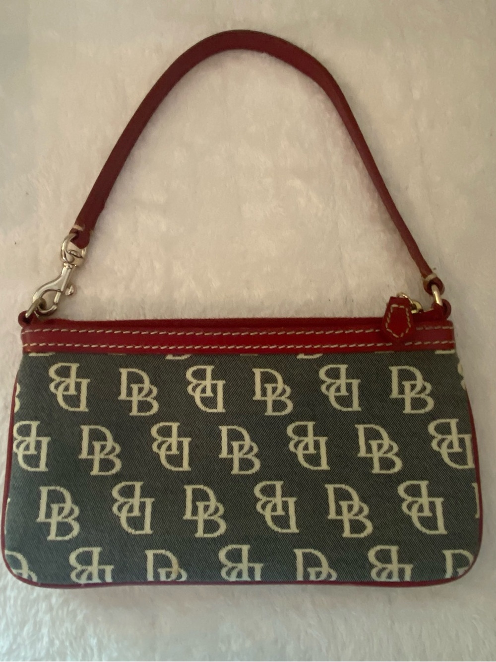 Dooney & Bourke DB Logo Canvas Wristlet with Red Trim and Extender - Picture 4 of 16